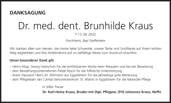 Anzeige von Brunhilde Kraus von MGO