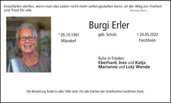 Anzeige von Burgi Erler von MGO