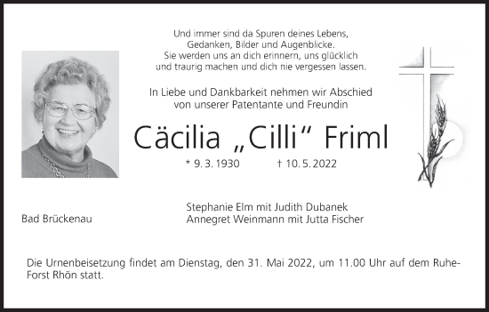 Anzeige von Cäcilia Friml von MGO