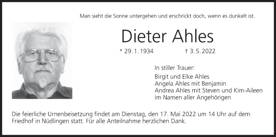 Anzeige von Dieter Ahles von MGO