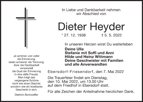 Anzeige von Dieter Heyder von MGO