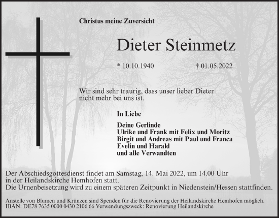 Anzeige von Dieter Steinmetz von MGO