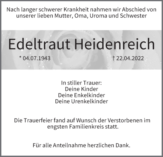 Anzeige von Edeltraut Heidenreich von MGO