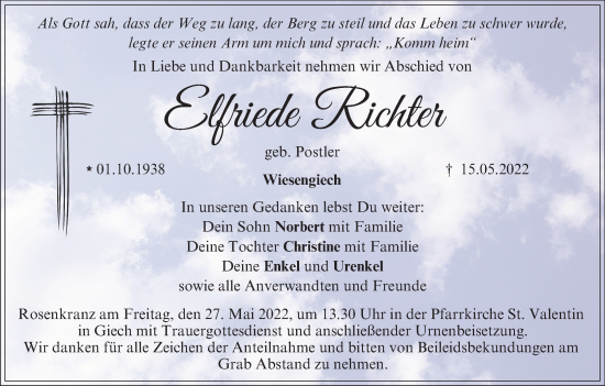 Anzeige von Elfriede Richter von MGO