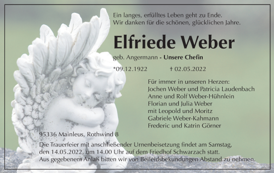 Anzeige von Elfriede Weber von MGO