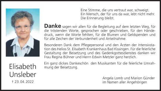 Anzeige von Elisabeth Unsleber von MGO