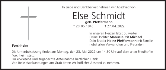 Anzeige von Else Schmidt von MGO