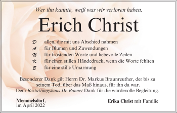 Anzeige von Erich Christ von MGO