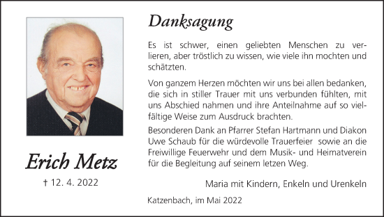 Anzeige von Erich Metz von MGO