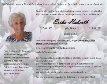 Anzeige von Erika Huberth von MGO