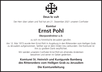 Anzeige von Ernst Pohl von MGO