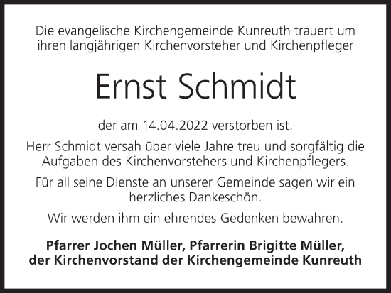 Anzeige von Ernst Schmidt von MGO