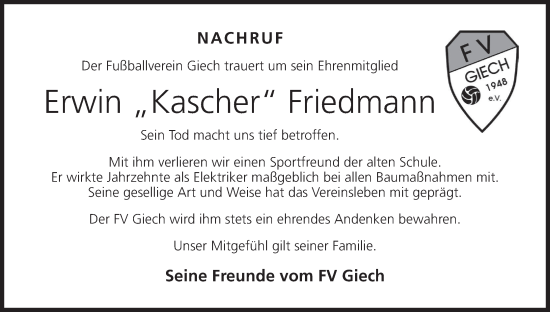 Anzeige von Erwin Friedmann von MGO