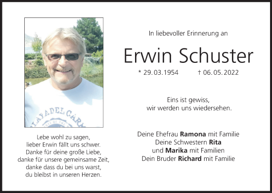 Anzeige von Erwin Schuster von MGO