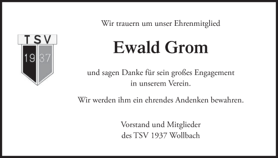 Anzeige von Ewald Grom von MGO