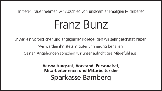 Anzeige von Franz Bunz von MGO