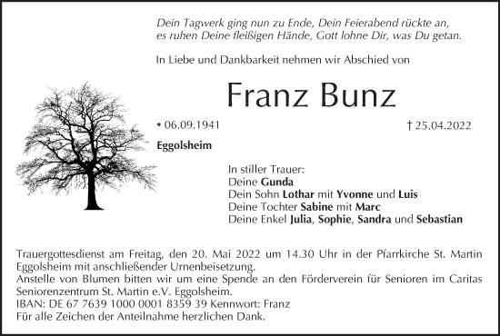 Anzeige von Franz Bunz von MGO