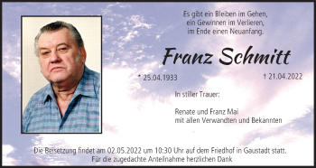 Anzeige von Franz Schmitt von MGO