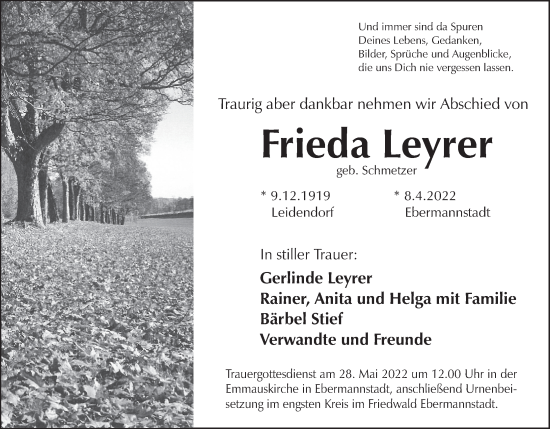 Anzeige von Frieda Leyrer von MGO