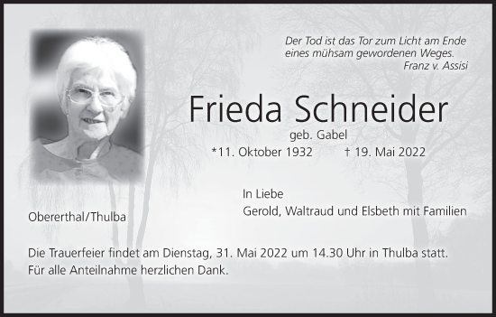 Anzeige von Frieda Schneider von MGO