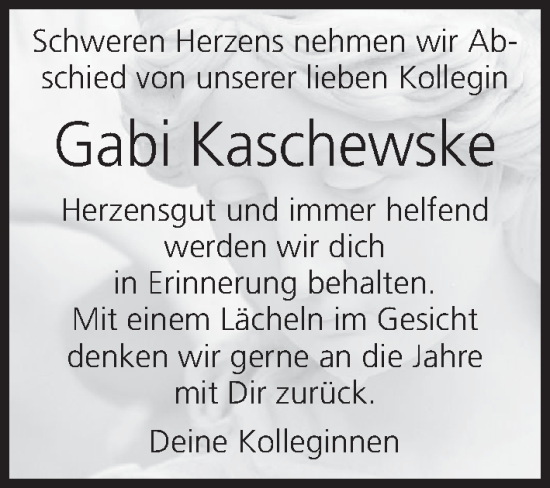 Anzeige von Gabi Kaschewske von MGO