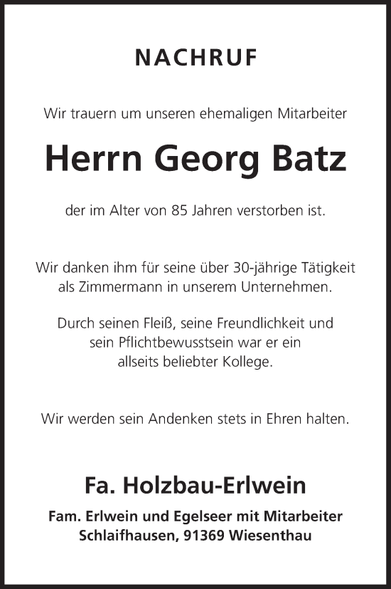 Anzeige von Georg Batz von MGO