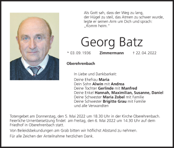 Anzeige von Georg Batz von MGO