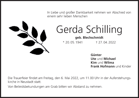 Anzeige von Gerda Schilling von MGO