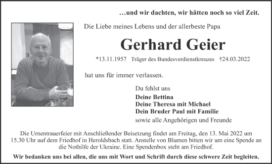 Anzeige von Gerhard Geier von MGO