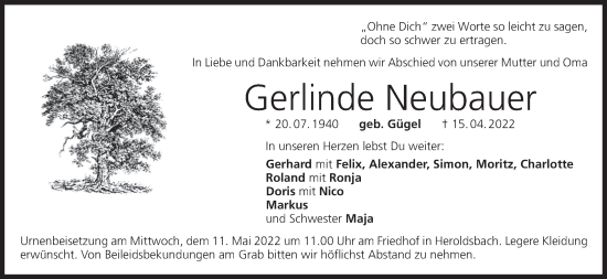 Anzeige von Gerlinde Neubauer von MGO