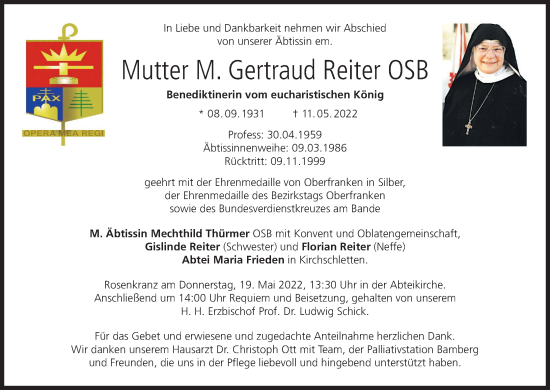 Anzeige von Gertraud Reiter von MGO