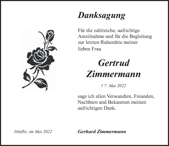 Anzeige von Gertrud Zimmermann von MGO