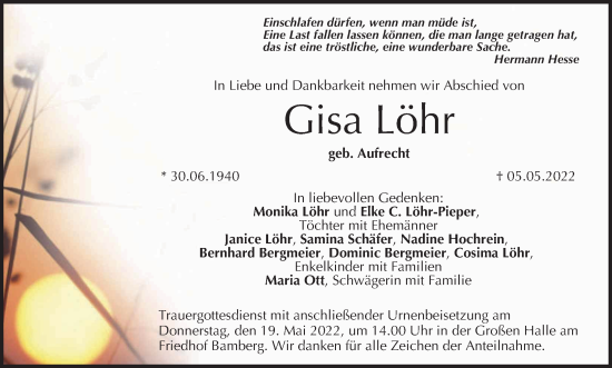 Anzeige von Gisa Löhr von MGO