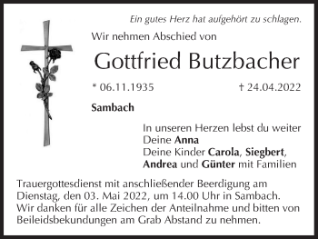 Anzeige von Gottfried Butzbacher von MGO