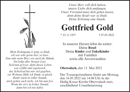 Anzeige von Gottfried Gold von MGO