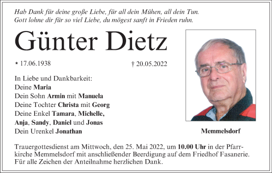 Anzeige von Günter Dietz von MGO