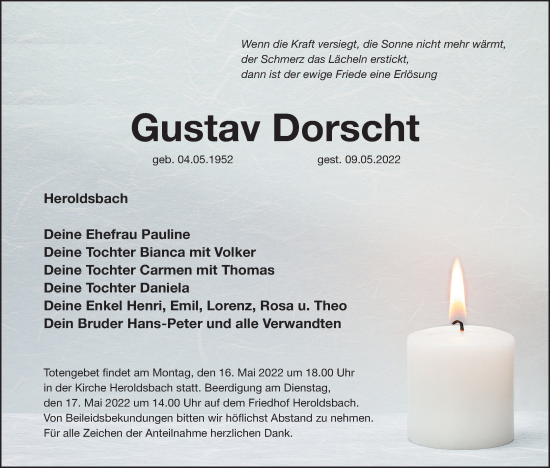 Anzeige von Gustav Dorscht von MGO