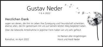 Anzeige von Gustav Neder von MGO