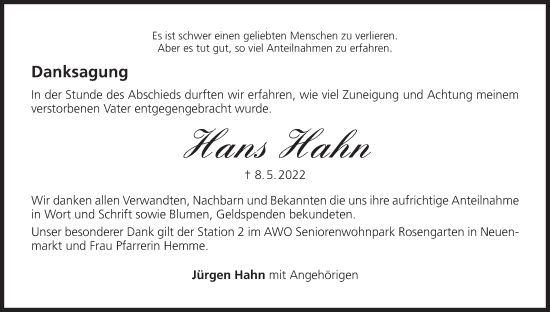 Anzeige von Hans Hahn von MGO