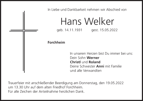 Anzeige von Hans Welker von MGO