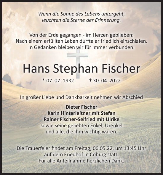Anzeige von Hans Stephan Fischer von MGO
