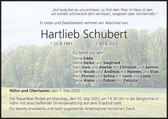 Anzeige von Hartlieb Schubert von MGO