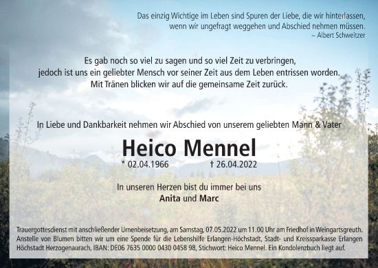 Anzeige von Heico Mennel von MGO