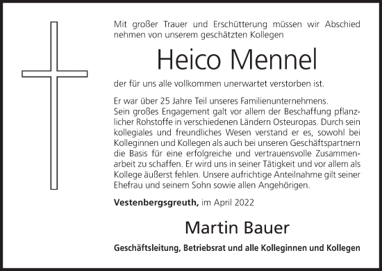 Anzeige von Heico Mennel von MGO