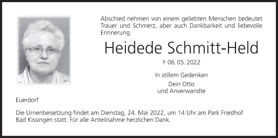 Anzeige von Heidede Schmitt-Held von MGO