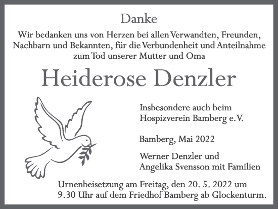 Anzeige von Heiderose Denzler von MGO