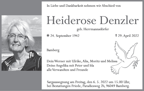 Anzeige von Heiderose Denzler von MGO