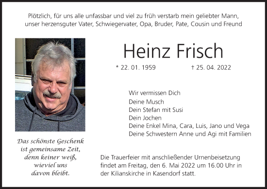 Anzeige von Heinz Frisch von MGO