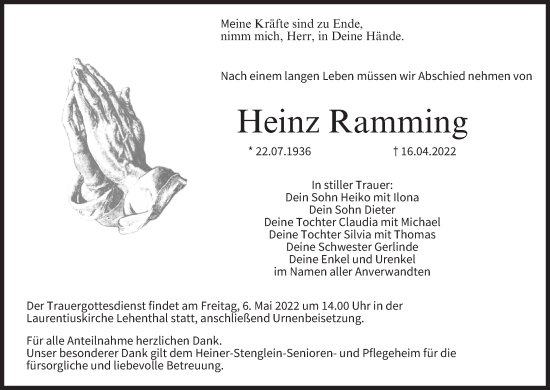 Anzeige von Heinz Ramming von MGO