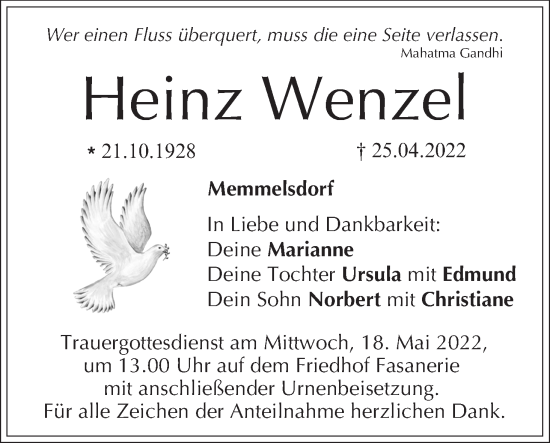 Anzeige von Heinz Wenzel von MGO